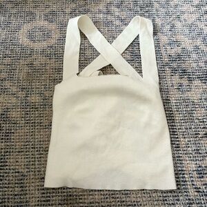 White Knit Cross-Back Top